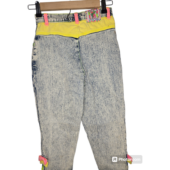 Deadstock 1980's stonewash Kids Capri Jeans Seruchi color block bows Size 5/6 - Picture 5 of 6